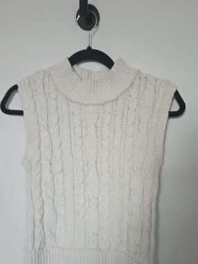 Pink Lily Cream Cable-Knit Sleeveless Turtleneck Sweater Vest